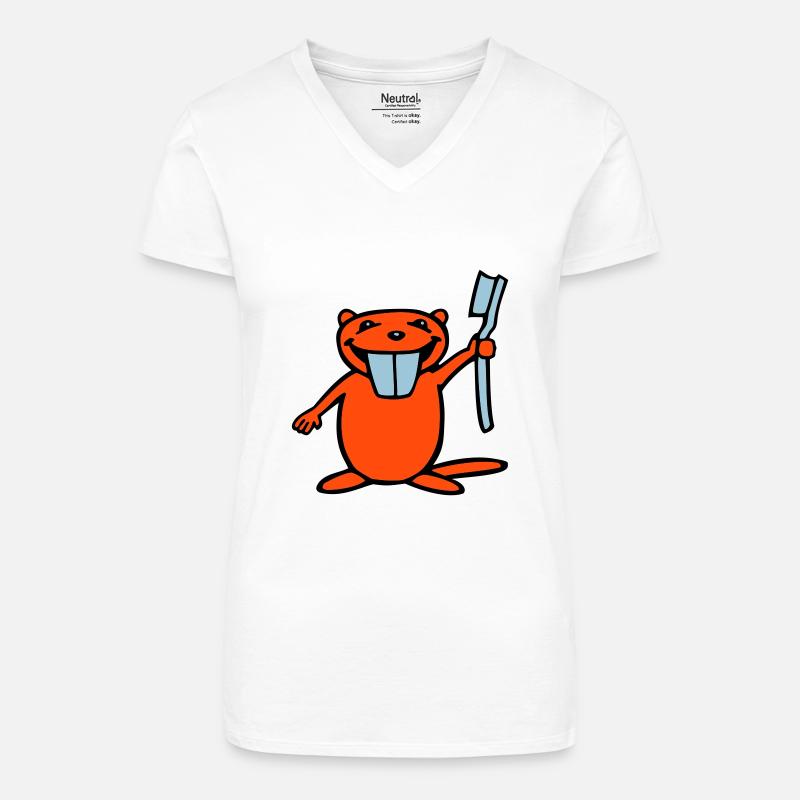 Beaver - Organic Women's V-Neck T-Shirt - white
