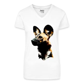 Chien de chasse peint - T-shirt bio col V Femme - blanc - Devant