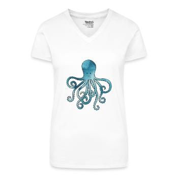 Oktopus blau aquarell - Bio Frauen T-Shirt mit V-Ausschnitt - Weiß - Vorne