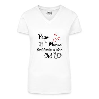 T shirt enfant body bébé papa et maman mariage - T-shirt bio col V Femme - blanc - Devant