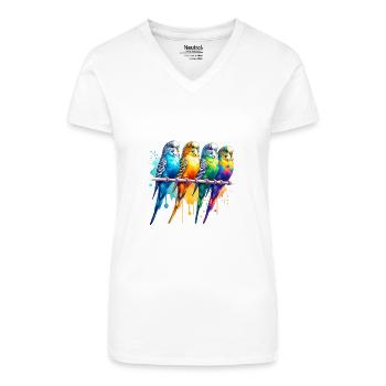 Bunte süße Wellensittiche - Bio Frauen T-Shirt mit V-Ausschnitt - Weiß - Vorne