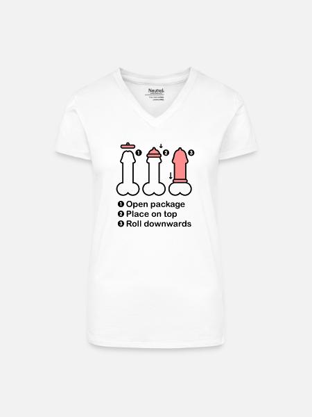 Condom Hand - Bio Frauen T-Shirt mit V-Ausschnitt - Weiß