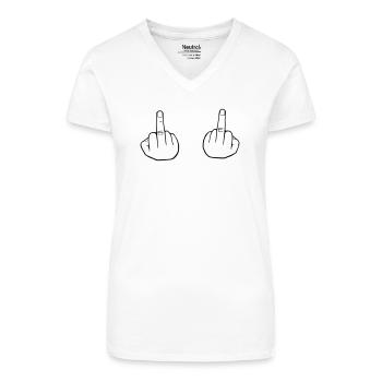 Mittelfinger, doppelter Stinkefinger - Bio Frauen T-Shirt mit V-Ausschnitt - Weiß - Vorne