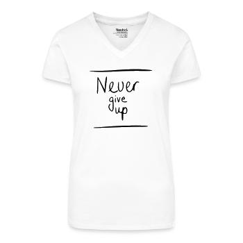 Never give up - Bio Frauen T-Shirt mit V-Ausschnitt - Weiß - Vorne