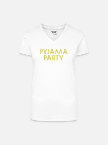 PYJAMA PARTY Bademantel - Bio Frauen T-Shirt mit V-Ausschnitt - Weiß