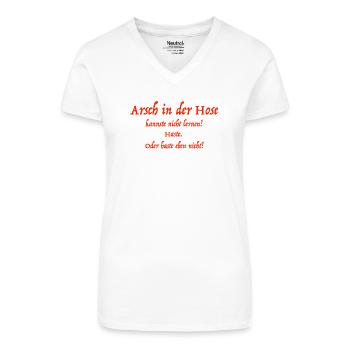 Arsch in der Hose - Bio Frauen T-Shirt mit V-Ausschnitt - Weiß - Vorne