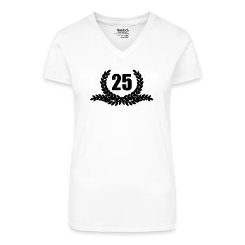 Lauwerkrans 25 JAHRE - Bio Frauen T-Shirt mit V-Ausschnitt - Weiß - Vorne