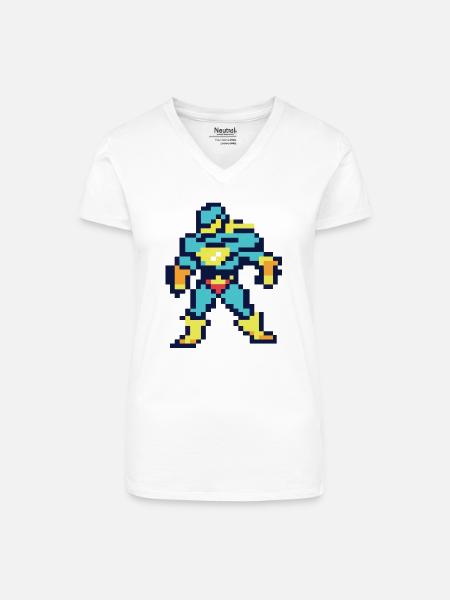 Pixel Art Superheld – Männlicher Held - Bio Frauen T-Shirt mit V-Ausschnitt - Weiß