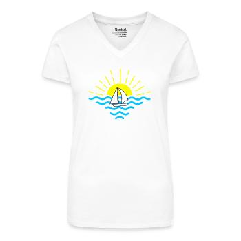 Sunset Sea Segelboot - Bio Frauen T-Shirt mit V-Ausschnitt - Weiß - Vorne