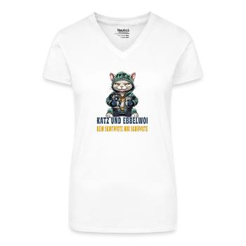 Apfelwein und Katzen Design - Bio Frauen T-Shirt mit V-Ausschnitt - Weiß - Vorne