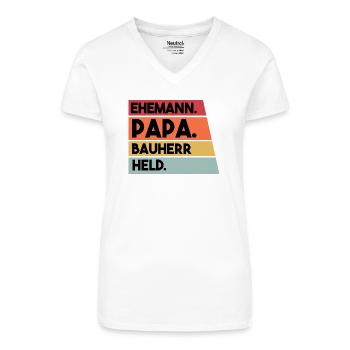 Ehemann Papa Bauherr Held - Bio Frauen T-Shirt mit V-Ausschnitt - Weiß - Vorne