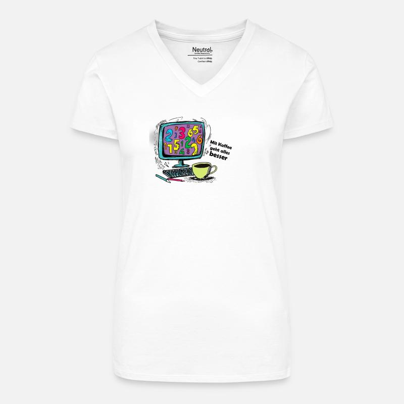 Mit Kaffee geht alles besser - Bio Frauen T-Shirt mit V-Ausschnitt - Weiß