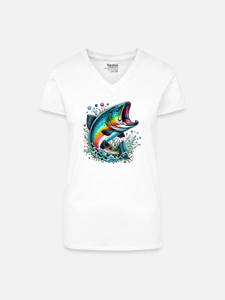 Lachs - Bio Frauen T-Shirt mit V-Ausschnitt - Weiß