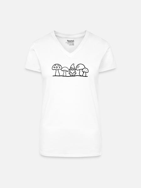Zwerg mit Pilzen - Bio Frauen T-Shirt mit V-Ausschnitt - Weiß