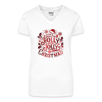 Holly Jolly Christmas Motif - Bio Frauen T-Shirt mit V-Ausschnitt - Weiß - Vorne