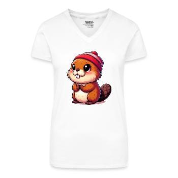 Bieber - Bio Frauen T-Shirt mit V-Ausschnitt - Weiß - Vorne