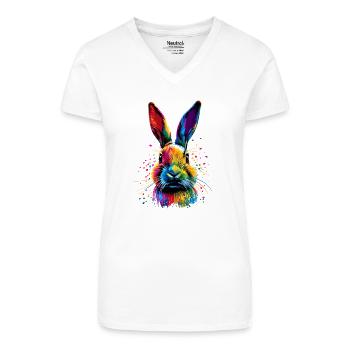 Hase Kaninchen Liebhaber Feldhase Bunny Süße Hasen - Bio Frauen T-Shirt mit V-Ausschnitt - Weiß - Vorne