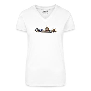Honden: Aussi, Sennenhond, Mopshond, Basset, Herdershond - Bio vrouwen T-shirt met V-hals - wit - Voor