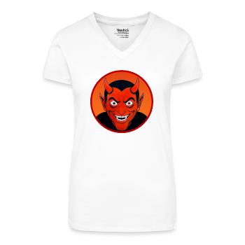 Demonic Devil's Head with Horn - Organic Women's V-Neck T-Shirt - white - Front
