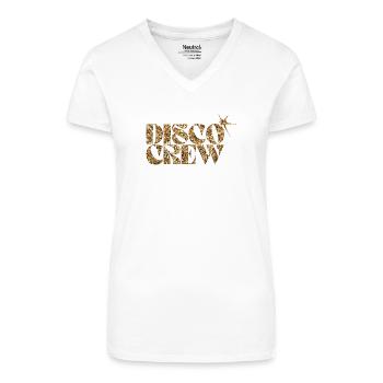 Disco Crew Glitzer Gold Logo - Bio Frauen T-Shirt mit V-Ausschnitt - Weiß - Vorne