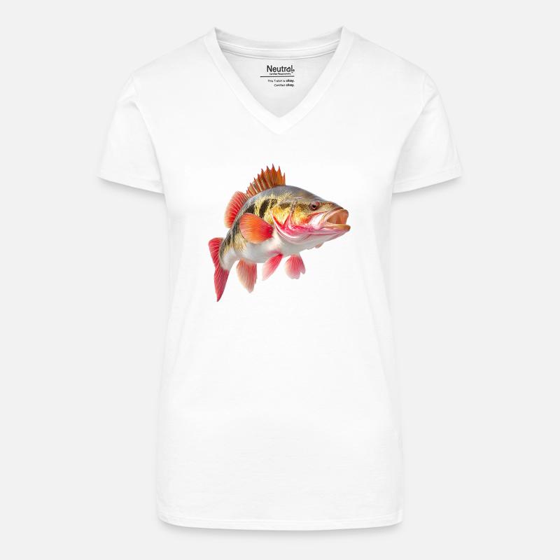 Explosion de couleurs de perche lumineuse - T-shirt bio col V Femme - blanc