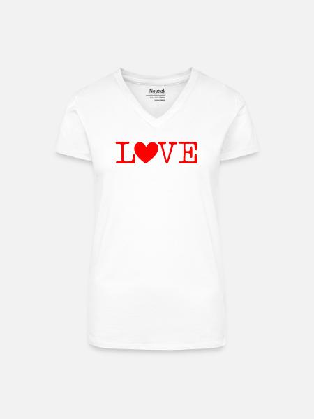Love - Bio Frauen T-Shirt mit V-Ausschnitt - Weiß