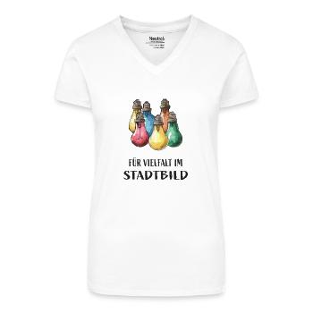 Für Vielfalt im Stadtbild - Bio Frauen T-Shirt mit V-Ausschnitt - Weiß - Vorne