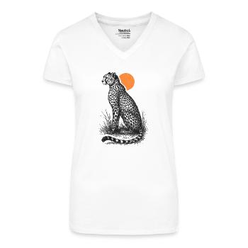 Guépard au coucher du soleil - T-shirt bio col V Femme - blanc - Devant
