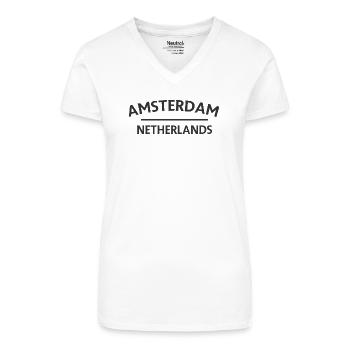 Amsterdam – Niederländisches Textdesign - Bio Frauen T-Shirt mit V-Ausschnitt - Weiß - Vorne