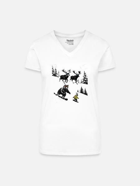 Wintertiere auf der Piste - Bio Frauen T-Shirt mit V-Ausschnitt - Weiß