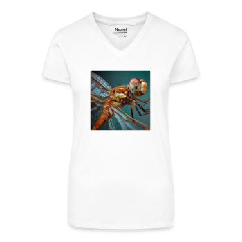Dragonflies Macro Portrait Wildlife Graphic - Organic Women's V-Neck T-Shirt - white - Front