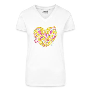 Verschnörkeltes Herz voller Liebe & Romantik - Bio Frauen T-Shirt mit V-Ausschnitt - Weiß - Vorne