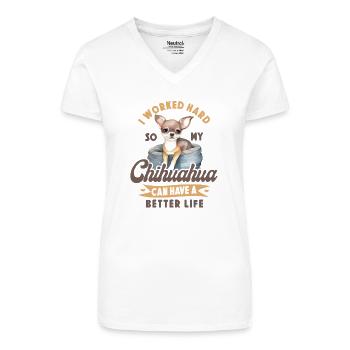 Chihuahua Chihuahueño I Work Hard - Bio Frauen T-Shirt mit V-Ausschnitt - Weiß - Vorne