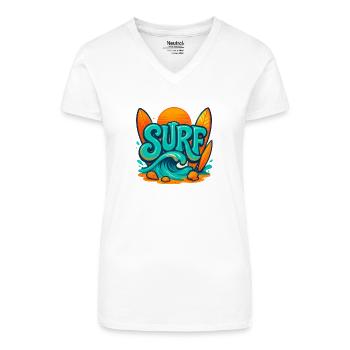 Art des mots Sunset Surf - T-shirt bio col V Femme - blanc - Devant