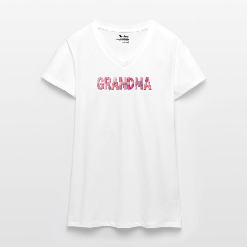 Großmutter Pink Plaid Buchstaben Patchwork Bio Frauen T-Shirt mit V-Ausschnitt