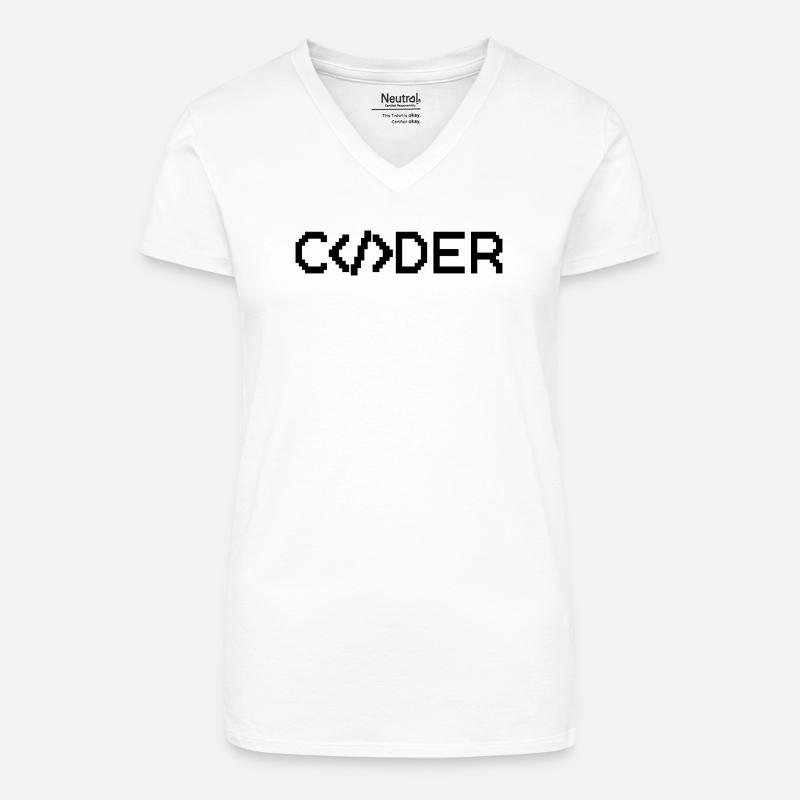 Coder - Organic Women's V-Neck T-Shirt - white