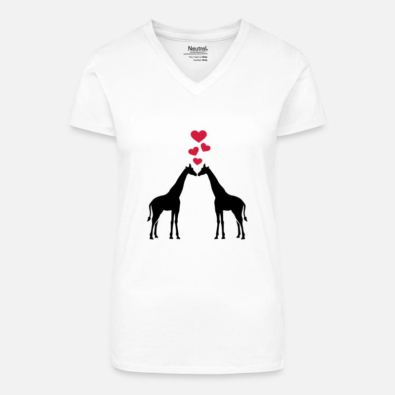 Giraffe - Organic Women's V-Neck T-Shirt - white