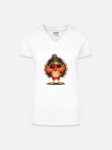 Thanksgiving Lustiger Thanksgiving Truthahn - Bio Frauen T-Shirt mit V-Ausschnitt - Weiß