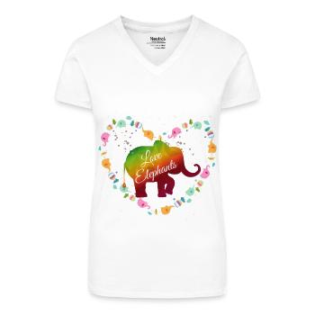 Rainbow Elephant Heart Design - Organic Women's V-Neck T-Shirt - white - Front