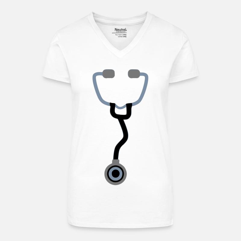 stéthoscopes - T-shirt bio col V Femme - blanc