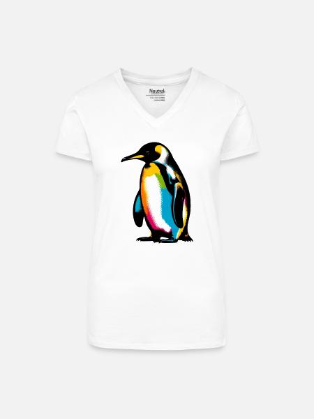 Pinguin - Bio Frauen T-Shirt mit V-Ausschnitt - Weiß
