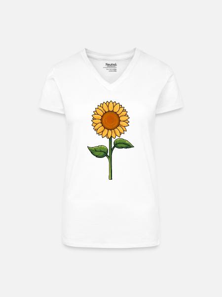 Sonnenblume - Bio Frauen T-Shirt mit V-Ausschnitt - Weiß