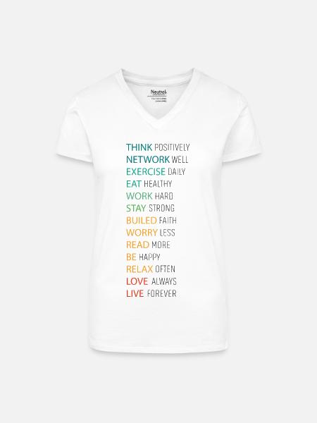 POSITIV DENKEN - Bio Frauen T-Shirt mit V-Ausschnitt - Weiß