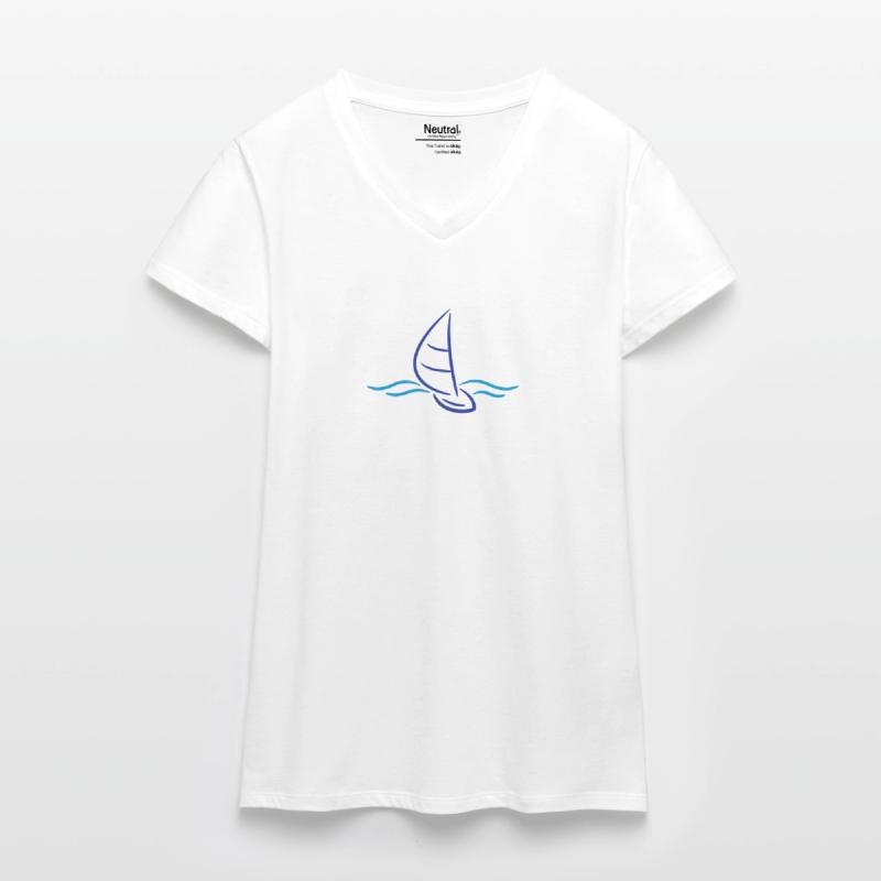 Sailing Boad And Waves Logo Organic Women's V-Neck T-Shirt