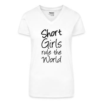 Short Girls klein Mädchen Frau Geschenk Spruch - Bio Frauen T-Shirt mit V-Ausschnitt - Weiß - Vorne