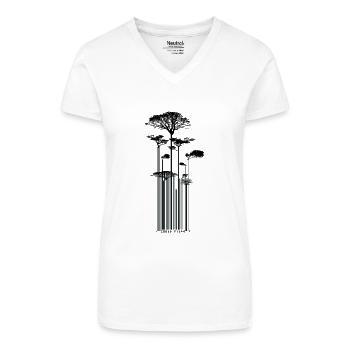 CODE BARRE - Arbre - conso - T-shirt bio col V Femme - blanc - Devant
