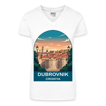 Dubrovnik Croatia Vintage Travel Poster - Organic Women's V-Neck T-Shirt - white - Front