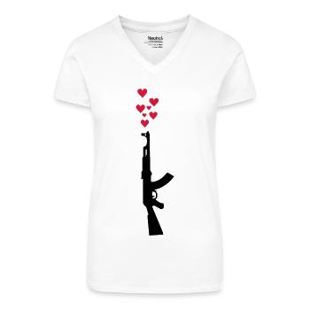 AK47 anti-war theme arms and hearts - Organic Women's V-Neck T-Shirt - white - Front