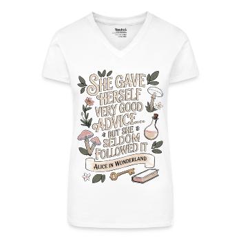 Très bon conseil Alice au pays des merveilles Citation - T-shirt bio col V Femme - blanc - Devant