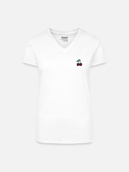 Lustige Kirschen - Bio Frauen T-Shirt mit V-Ausschnitt - Weiß